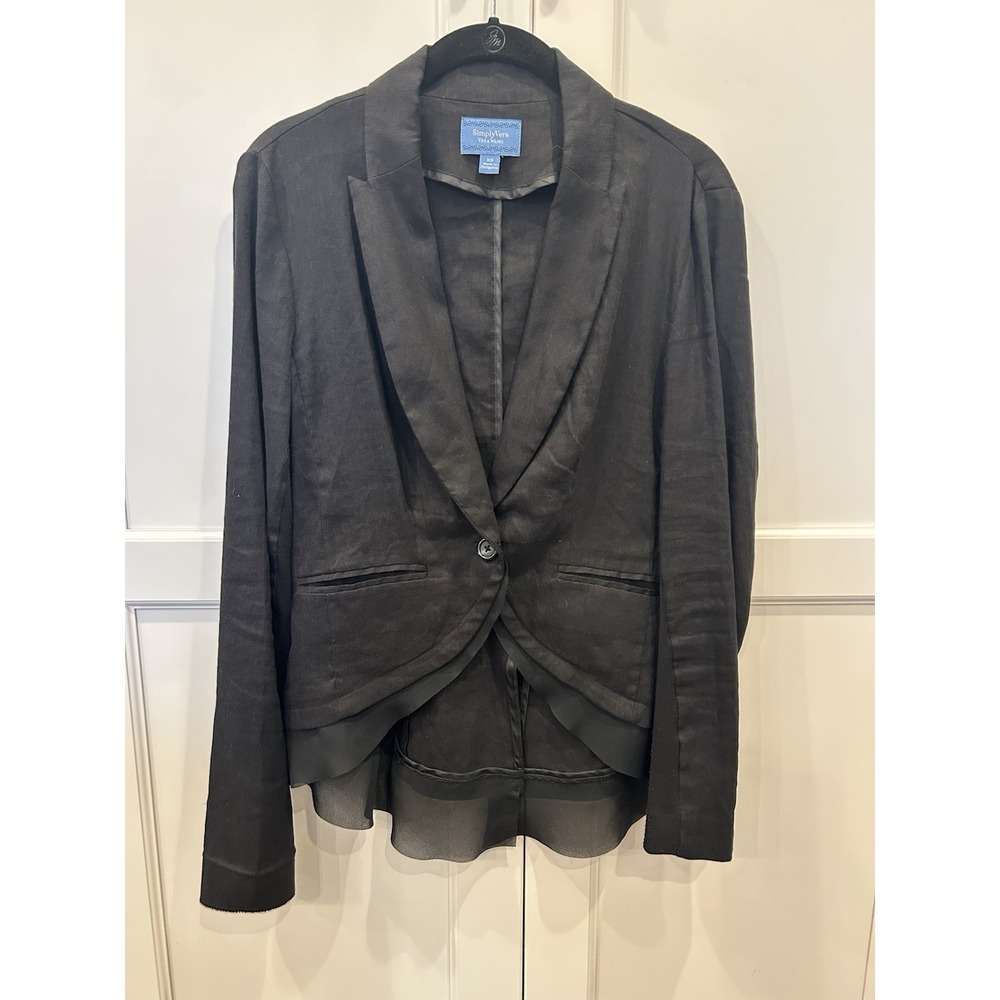 Simply Vera Wang Linen Blend Blazer Women XS Office Career Black With Sheer Edge - Picture 1 of 6